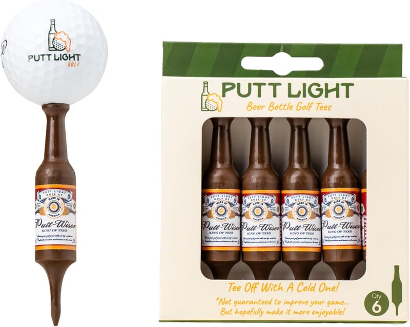 Putt Light Store Beer Bottle Golf Tees, Virtually Unbreakable and Recyclable Plastic Golf Tee 6 Pack, Golf Gift for Men, Bachelor Party Novelty Gift, for Golfers,3-1/4" Tall - Image 1